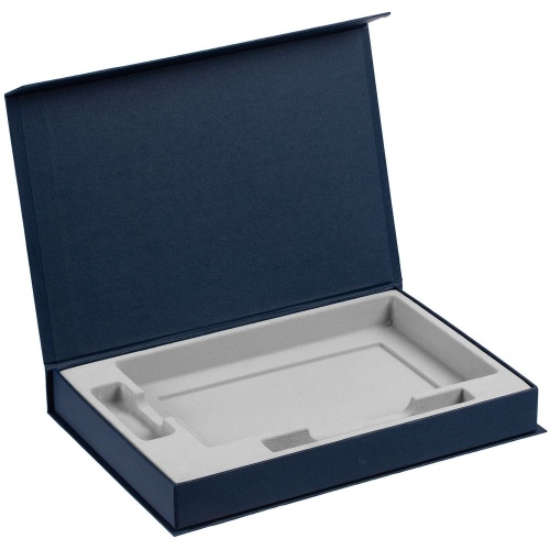 Коробка Silk с ложементом под ежедневник 13x21 см, флешку и ручку, синяя фото 2