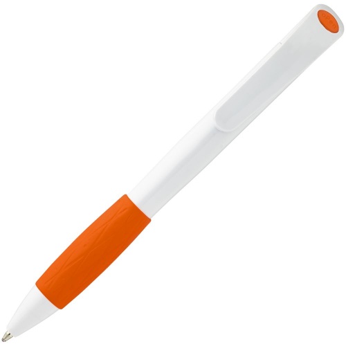 Ручка шариковая Grip, белая с оранжевым фото 3