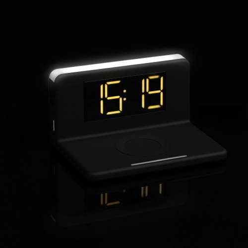 Часы настольные с беспроводным зарядным устройством Pitstop, черные фото 7