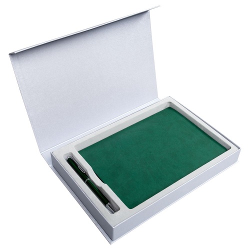Коробка Silk с ложементом под ежедневник 15х21 см и ручку, серебристая фото 3