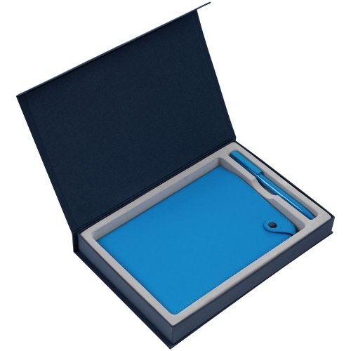 Коробка Silk с ложементом под ежедневник 15х21 и ручку, синяя фото 3