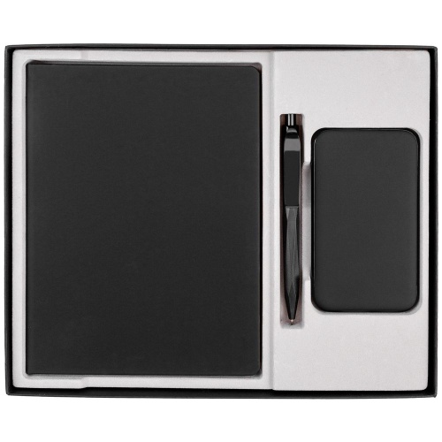Коробка Overlap под ежедневник, аккумулятор и ручку, черная фото 3