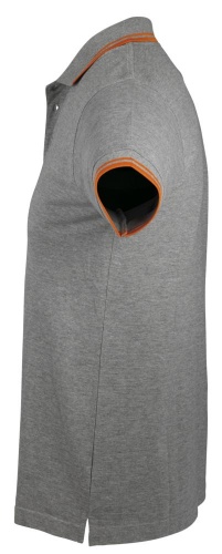 Рубашка поло мужская Pasadena Men 200 с контрастной отделкой, серый меланж c оранжевым фото 3