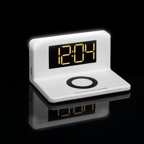 Часы настольные с беспроводным зарядным устройством Pitstop, белые фото 8