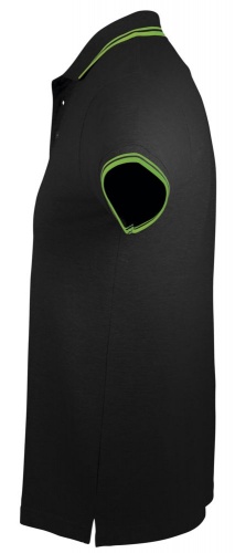 Рубашка поло мужская Pasadena Men 200 с контрастной отделкой, черная с зеленым фото 3