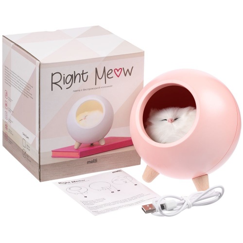 Беспроводная лампа-колонка Right Meow, розовая фото 10