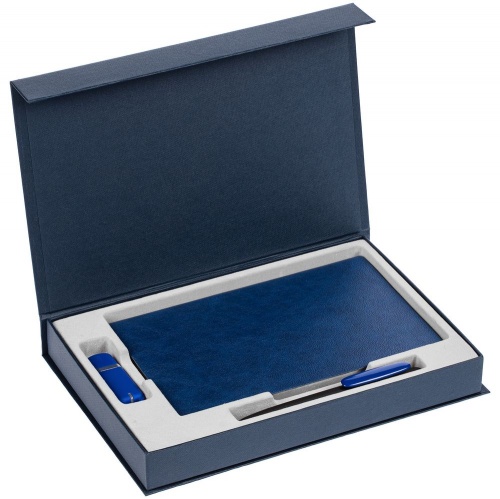 Коробка Silk с ложементом под ежедневник 13x21 см, флешку и ручку, синяя фото 3