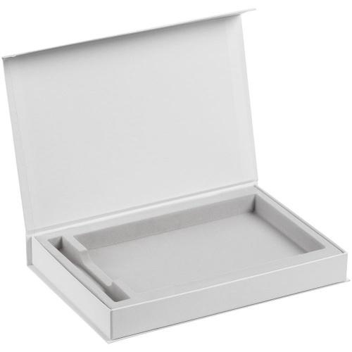 Коробка Silk с ложементом под ежедневник 13x21 см и ручку, белая фото 2