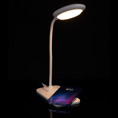 Настольная лампа с беспроводной зарядкой Modicum, белая фото 14
