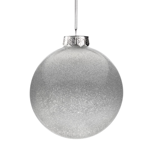 Елочный шар Finery Gloss, 10 см, глянцевый серебристый с глиттером фото 2