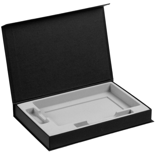 Коробка Silk с ложементом под ежедневник 13x21 см, флешку и ручку, черная фото 2