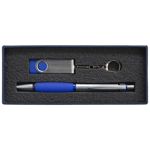 Коробка Notes с ложементом для ручки и флешки, синяя фото 5