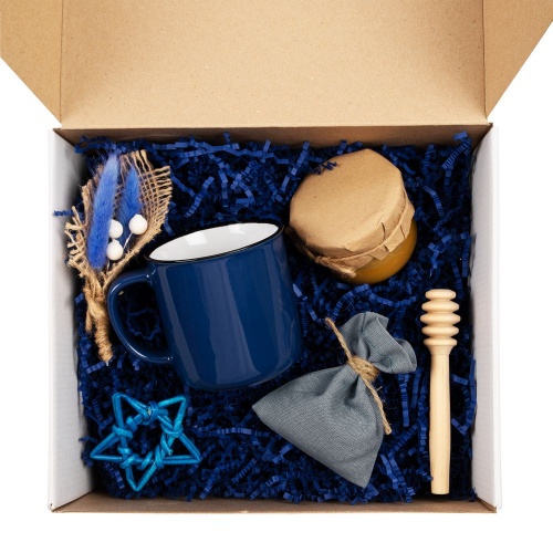 Коробка Grande, крафт с синим наполнением фото 5