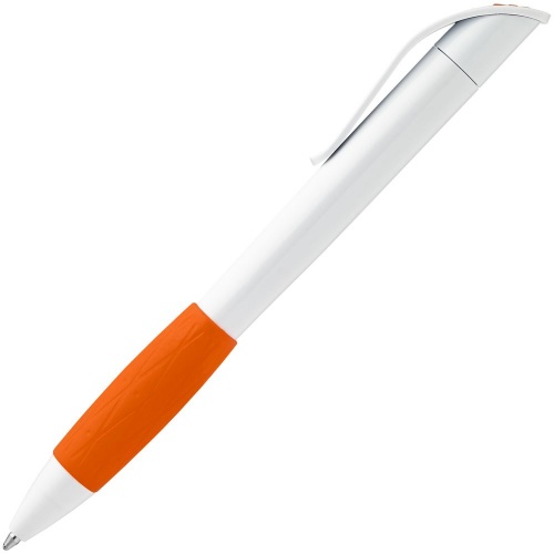 Ручка шариковая Grip, белая с оранжевым фото 2