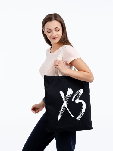 Холщовая сумка «ХЗ» с внутренним карманом, черная с белым фото 3