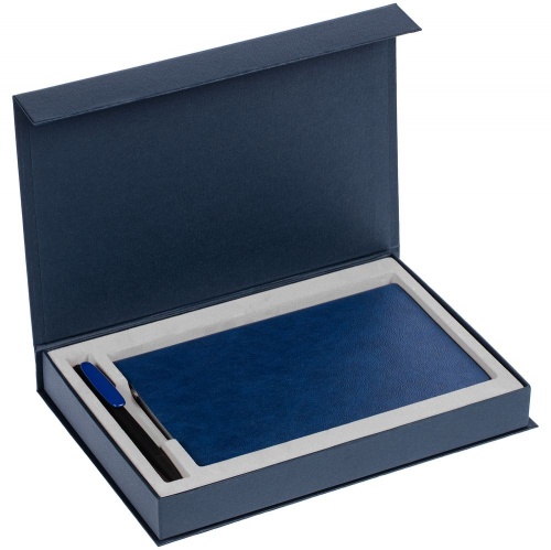 Коробка Silk с ложементом под ежедневник 13x21 см и ручку, синяя фото 3