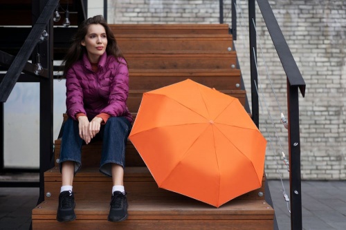 Зонт складной Silverlake, оранжевый с серебристым фото 6