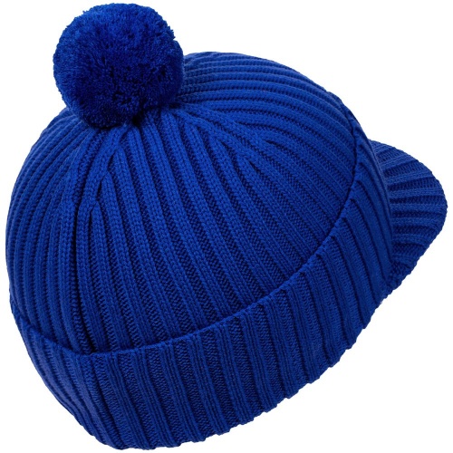 Вязаная шапка с козырьком Peaky, синяя (василек) фото 3