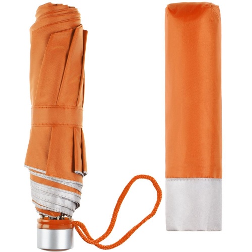 Зонт складной Silverlake, оранжевый с серебристым фото 4