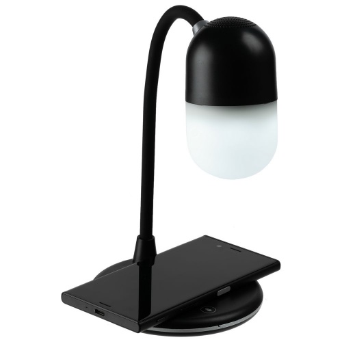 Лампа с колонкой и беспроводной зарядкой lampaTon, черная фото 3