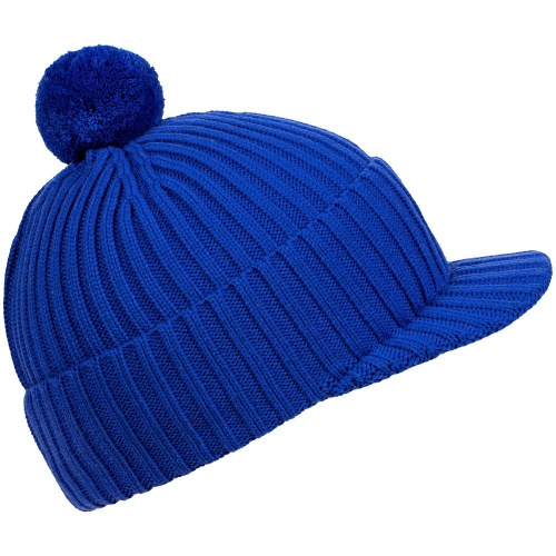 Вязаная шапка с козырьком Peaky, синяя (василек) фото 2