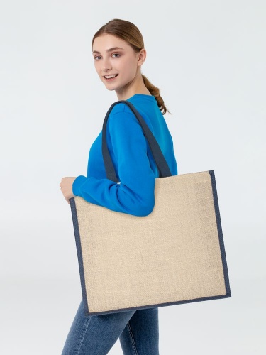 Холщовая сумка для покупок Bagari с синей отделкой фото 6