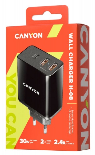 Сетевое зарядное устройство Canyon H-08 PD с разъемом Type-C, черное фото 2