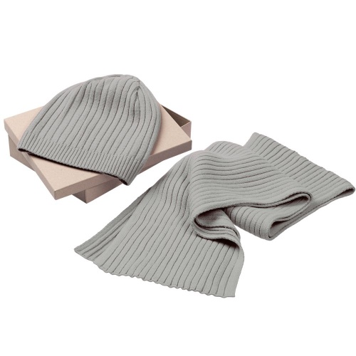 Набор Stripes: шарф и шапка, серый фото 3