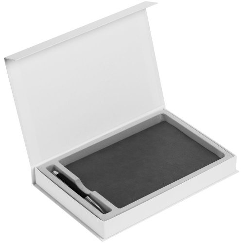 Коробка Silk с ложементом под ежедневник 15х21 см и ручку, белая фото 3