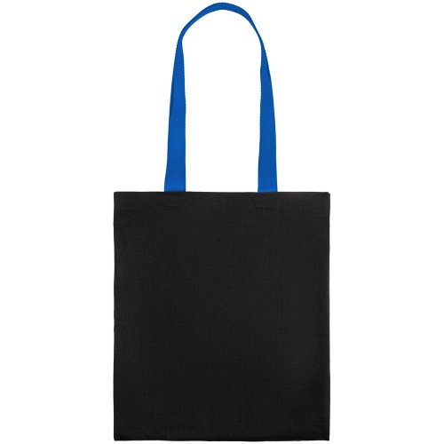 Холщовая сумка BrighTone, черная с ярко-синими ручками фото 3