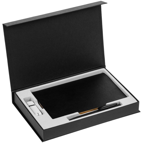 Коробка Silk с ложементом под ежедневник 13x21 см, флешку и ручку, черная фото 3