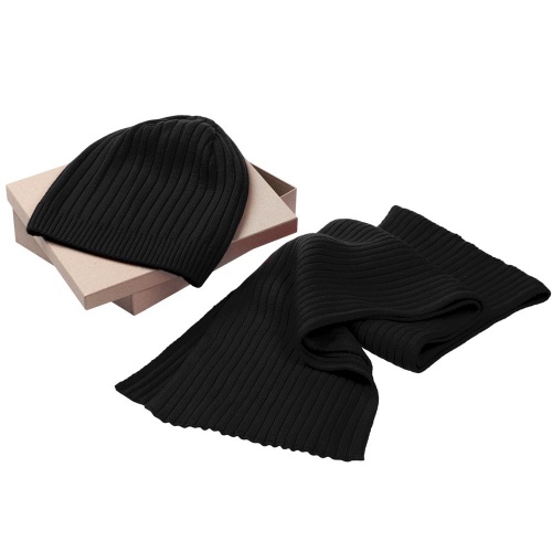 Набор Stripes: шарф и шапка, черный фото 3