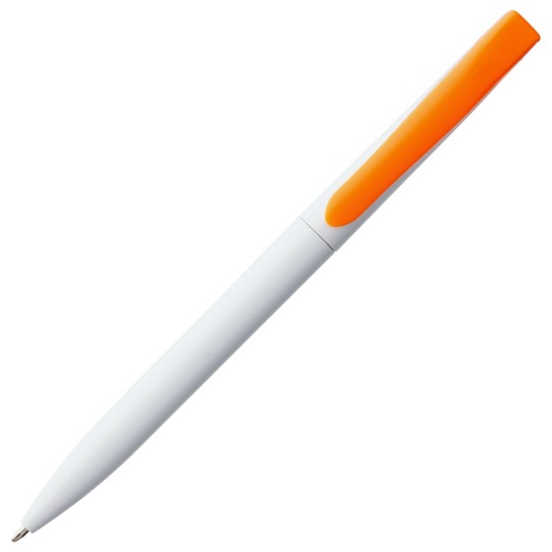 Ручка шариковая Pin, белая с оранжевым фото 3